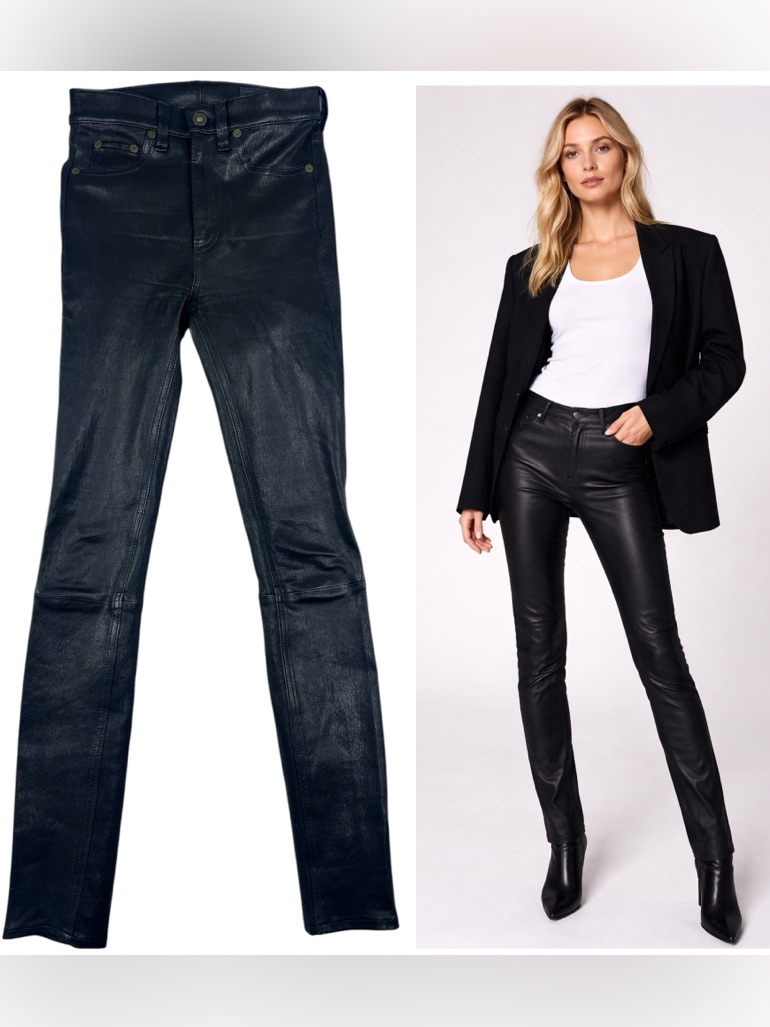 Rag & Bone Womens Leather Skinny Pants Size 23 Black Lambskin Stretch Moto Jeans